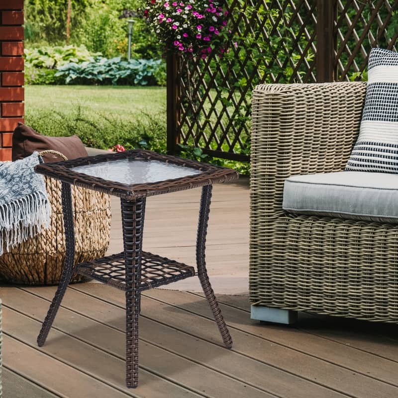 Patio 22 in. Wicker Side Table