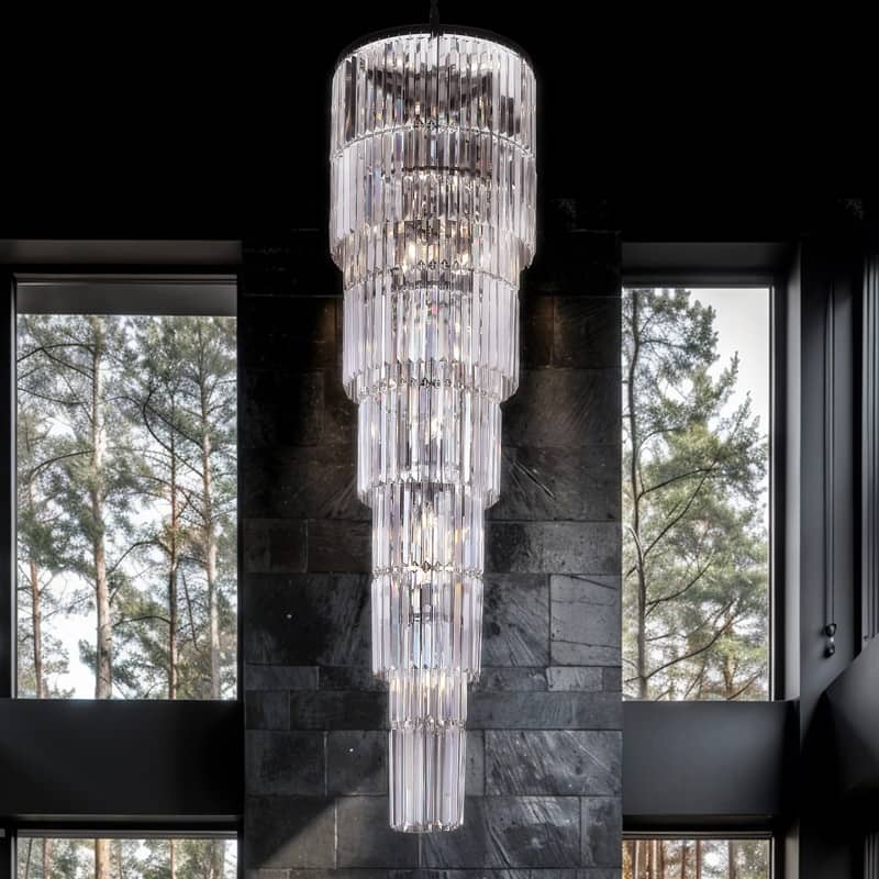 KAYLA 125 in. 20-Light Gold Crystal Chandelier- High Ceiling Lighting Fixture