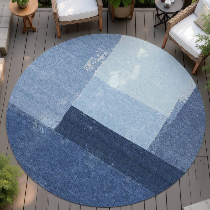 Machine Washable Indoor/ Outdoor Abstract Kraig Chantille Rug - Blue - 8' x 8'