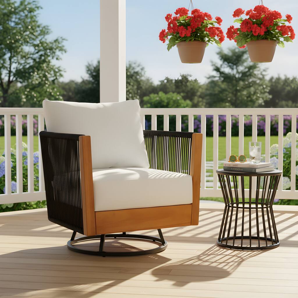 Christopher Knight Home - Modern 2-Piece Outdoor Acacia Wood Swivel Chair with Rope Design