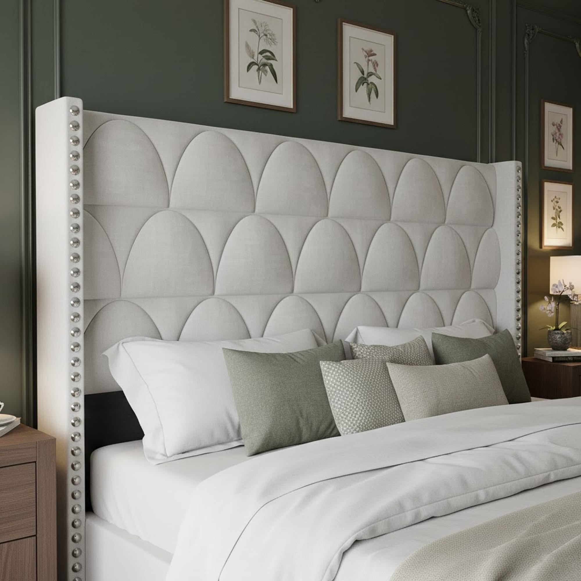 Hansabenne 56" Tall Velvet Wingback Headboard Upholstered Design with Adjustable Height Fit for Queen King Beds (Headboard Only)