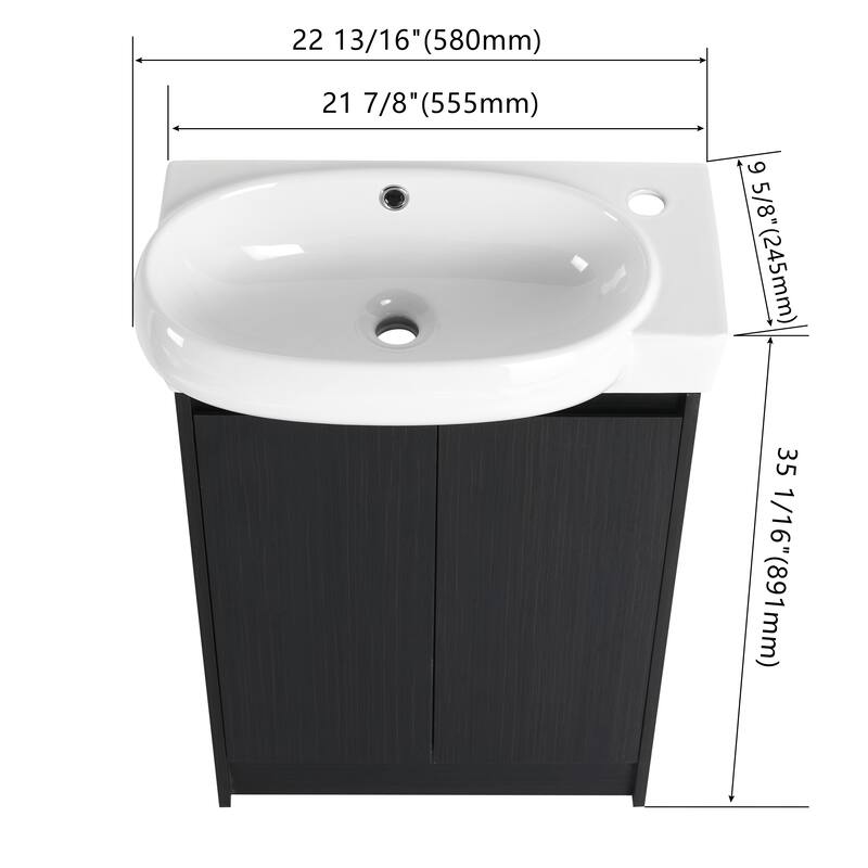 BNK 23'' Bathroom Vanity with Sink, Freestanding Bathroom Vanity with Soft Close Doors & Shelf ﻿