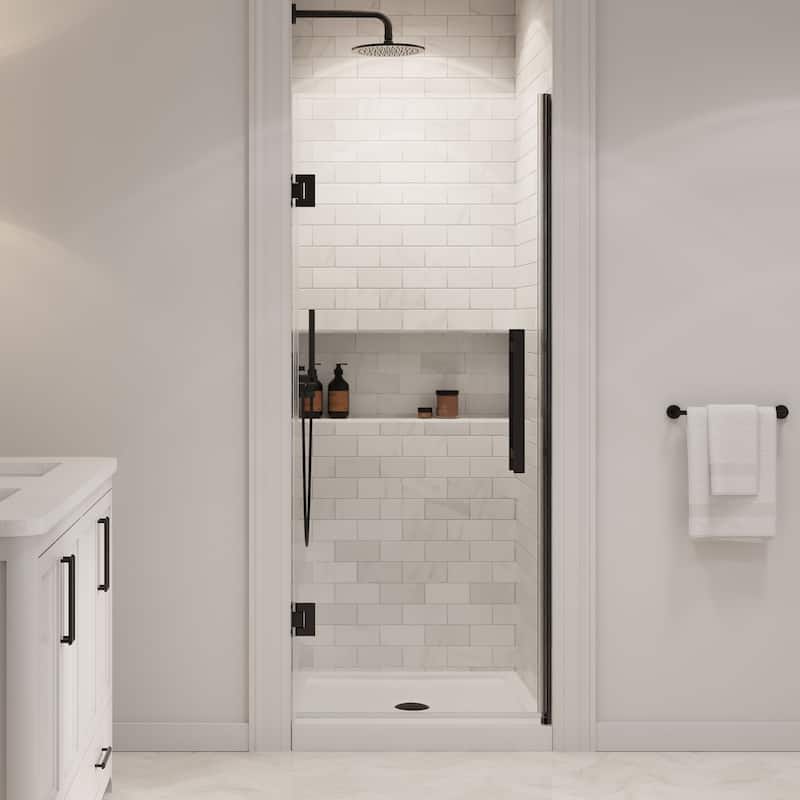 OVE Panama Alcove Frameless Pivot Hinge Shower Door Kit with Base Pan, 2025