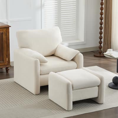 Chenille Single Sofa Chair & Ottoman Set