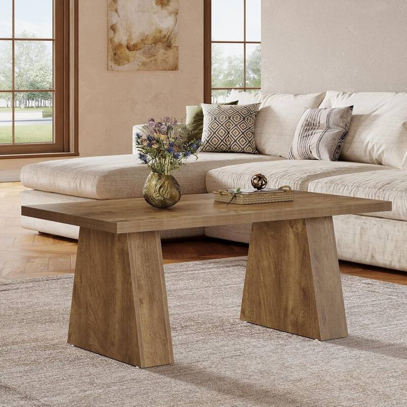 47-Inch Brown MDF Coffee Table, Accent Rectangle Center Table for Living Room