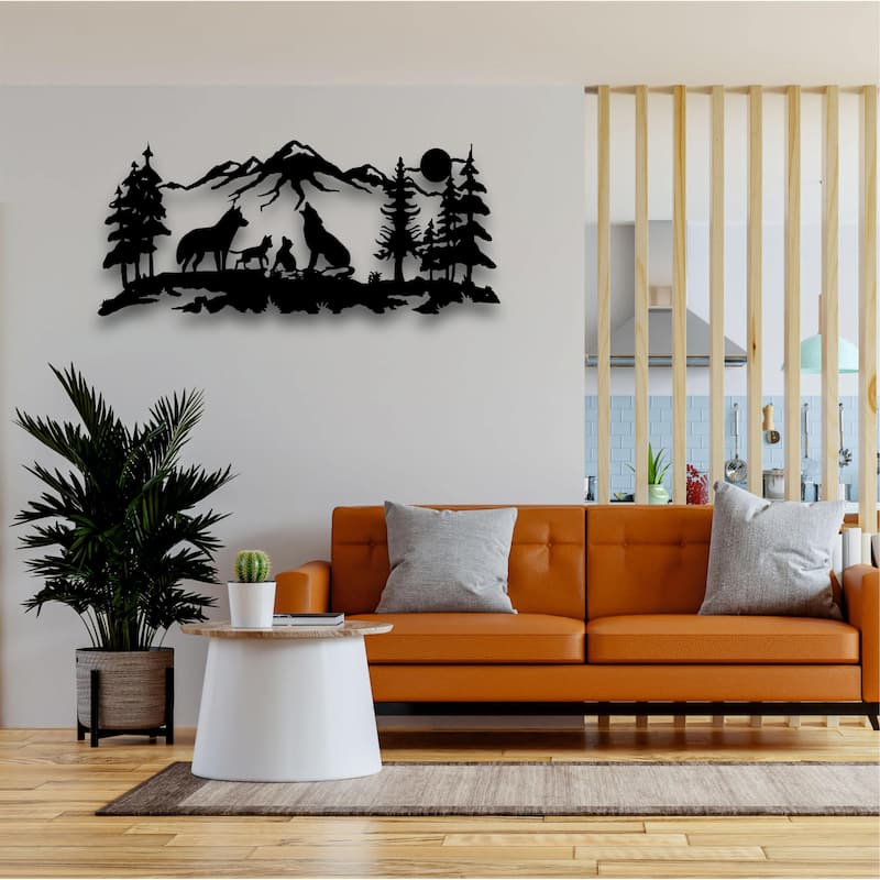 Wolf Family Metal Wall Decor for Home and Outside - Wall-Mounted Geometric Wall Art Decor
