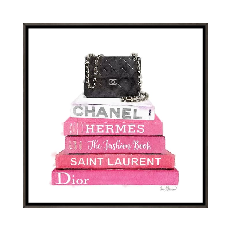iCanvas "Pink Fashion Books With A Black Bag" by Amanda Greenwood Framed - Charcoal - 12x12