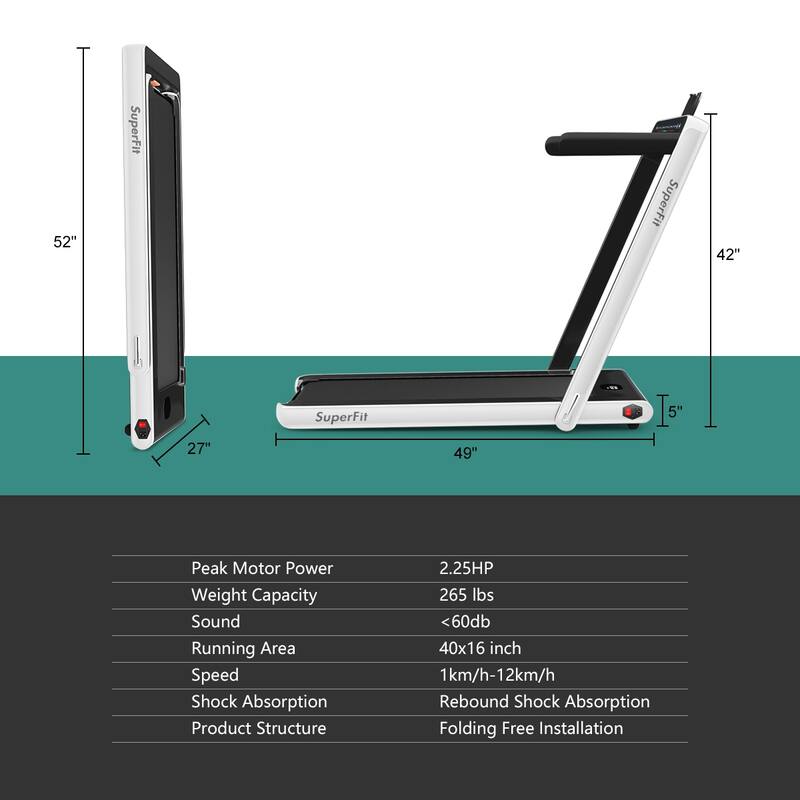 Gymax 2 in 1 Folding Treadmill 2.25HP Running Machine w/ Dual Display - 49'' x 27'' x 42''