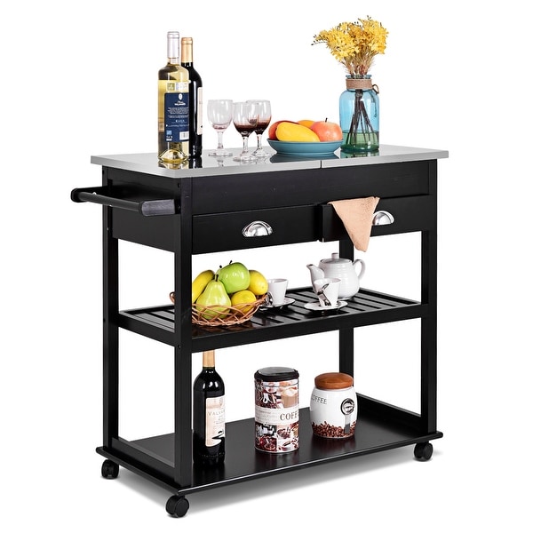 Shop Costway Rolling Kitchen Trolley Cart Stainless Steel ...
