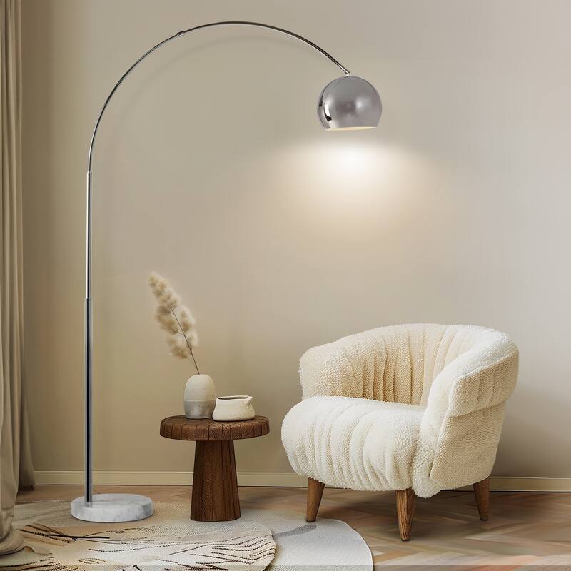 Brightech Olivia 75 in. Industrial Adjustable LED Arc Floor Lamp with Brass Metal Bowl Shade