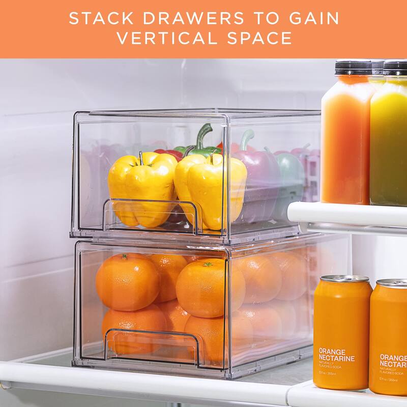 Sorbus Fridge Drawers - Clear Stackable Pull Out Refrigerator Organizer Bins 2 Pack, Large