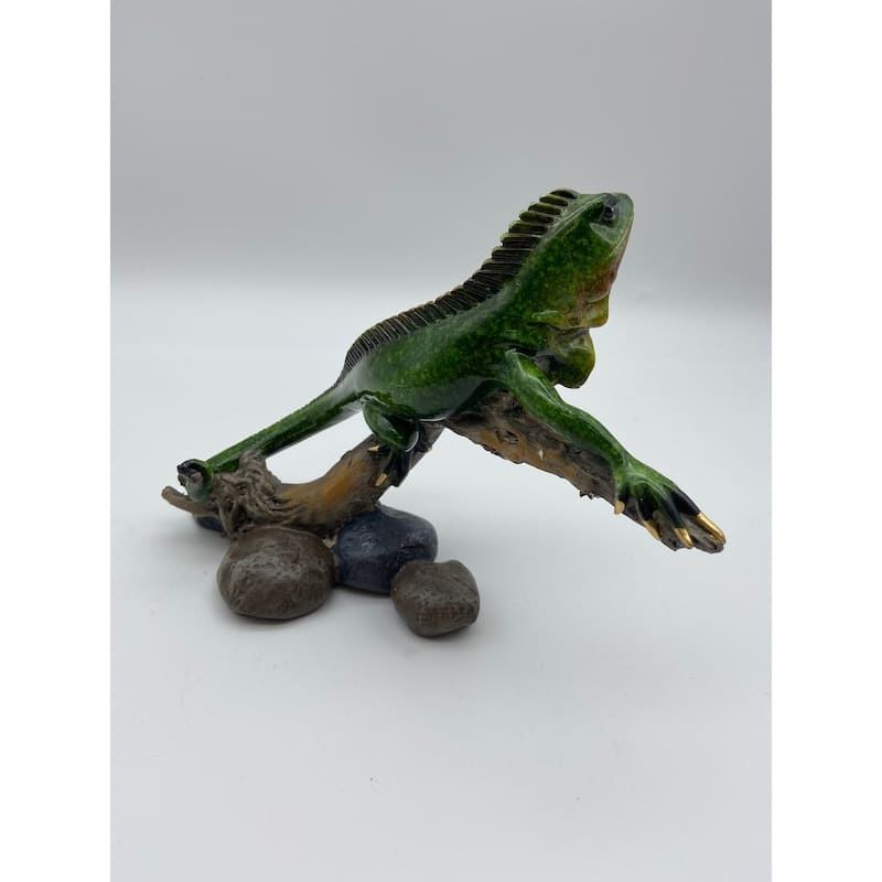 Glazed Green Iguana on Branch Figurine