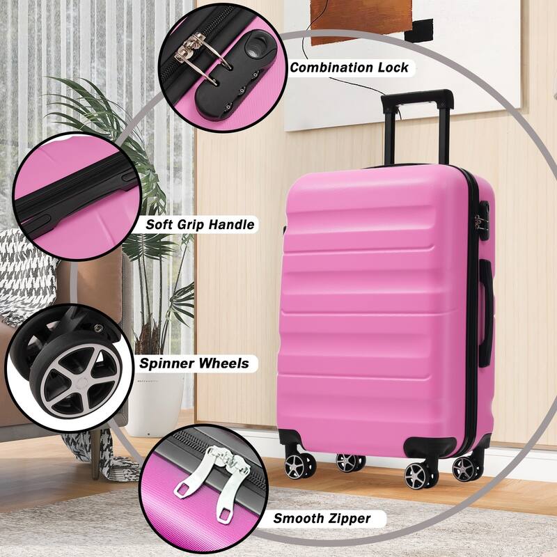 4-Piece, Modern Hard-Shell Luggage, Lightweight Luggage with Spinner Wheels, for Boarding Travel, Pink