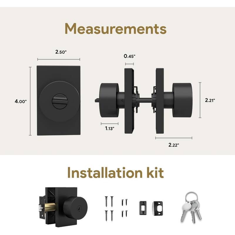 Mega Handles LAURA Entry Round Knob for Left or Right-Handed Doors, Interior/Exterior Door Levers I Reversible Handing