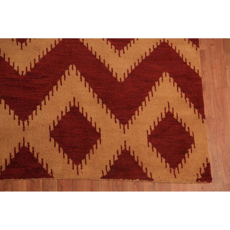 Hand Knotted Oriental 100% Wool Carpet Modern Geometric Red Moroccan Area Rug - 11' 7'' X 8' 10''