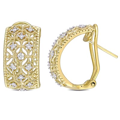 Miadora 14k Yellow Gold 1/3ct TDW Diamond Filigree Lace Hoop Earrings