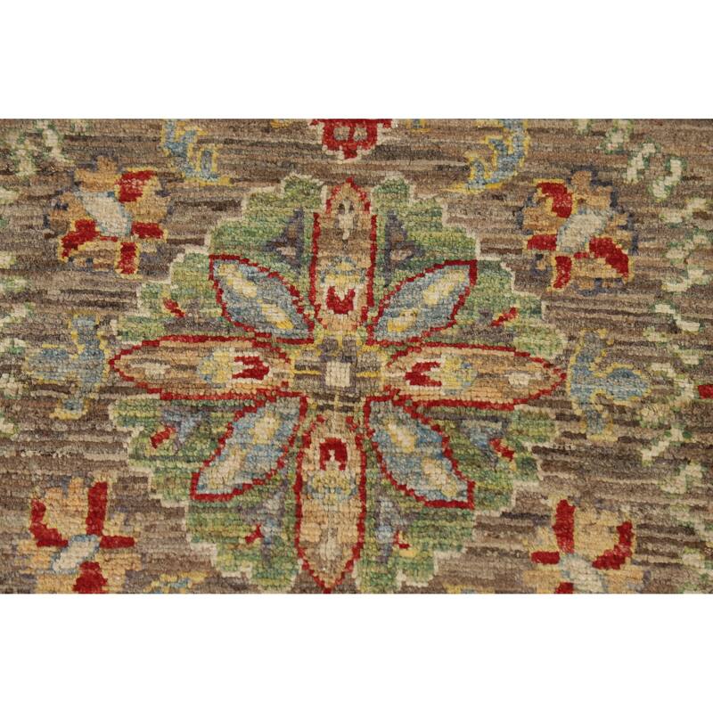 Hand Knotted Oriental 100% Wool Carpet Transitional All-Over Brown Oushak Area Rug - 9' 1'' X 6' 6''