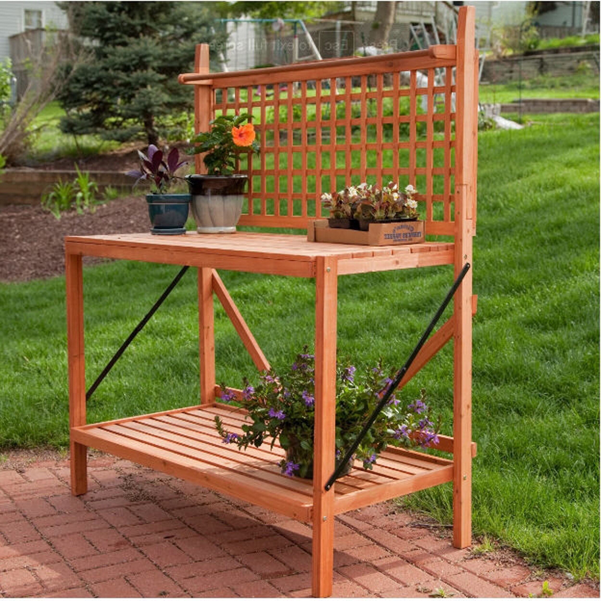 Daily Boutik Outdoor Weather-Resistant Fir Wood Potting Bench Garden Table with Lattice Back