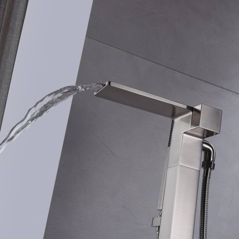 brushed nickel waterfall floor mount tub filler free standing - 8' x 10'