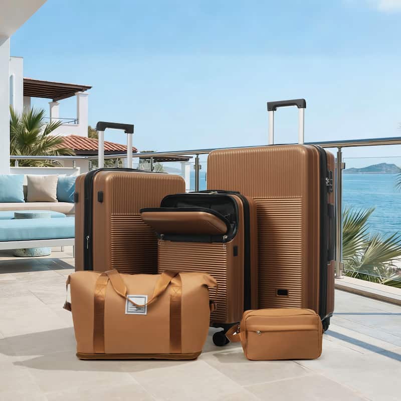 Luggage Sets 5 Piece with Half-opening, Hardside Carry On Suitcase Set with Double Spinner Wheel, with USB Port,TSA Locks