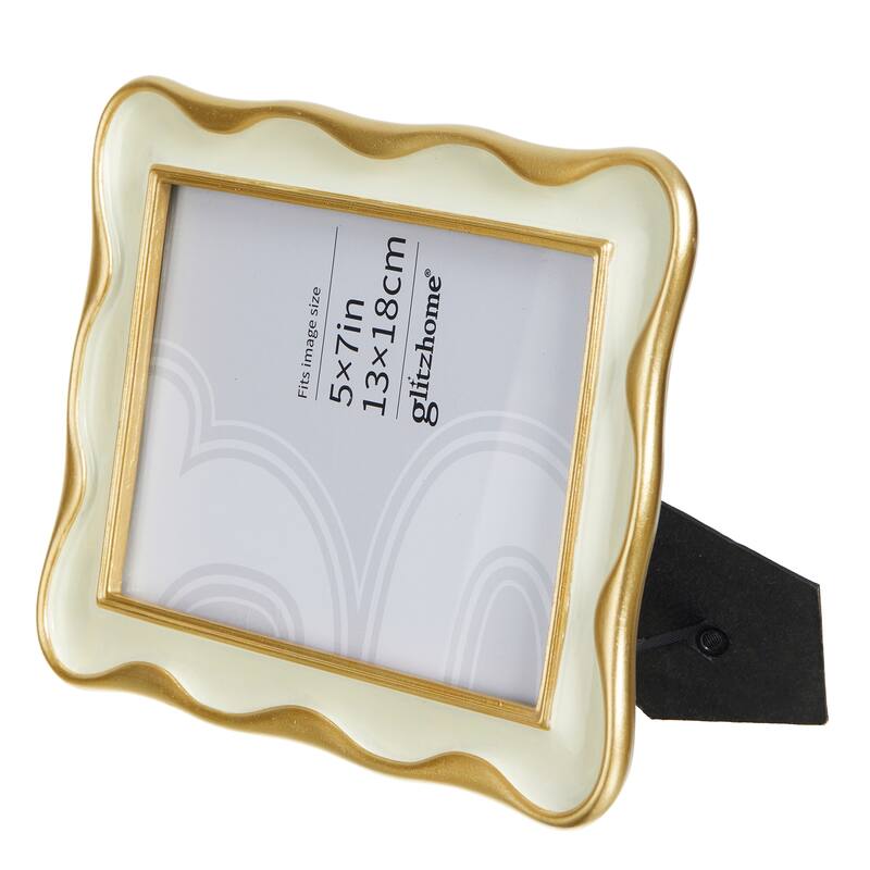 Glitzhome Set of 2 Vintage White Gold Wavy Resin 4x6 & 5x7 Tabletop or Wall Picture Frames