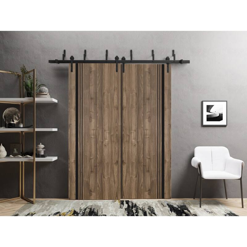 Barn Bypass Doors 72 x 80 Planum 0011 Walnut with Sturdy 6.6ft