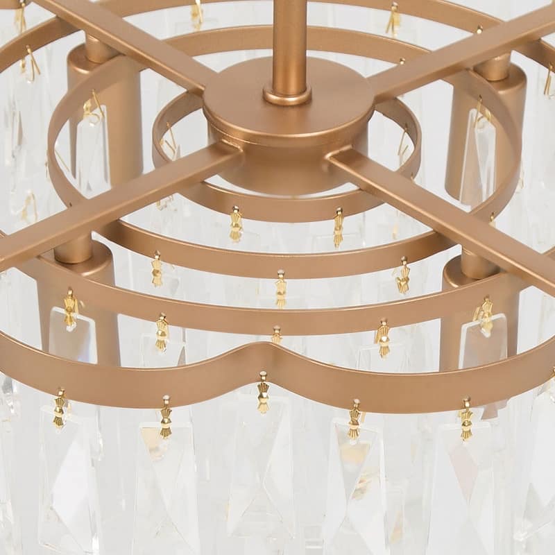 Modern Glam Gold Tiered Crystal Chandelier Transitional Drum Foyer Pendant for Dining Room - 14.1 inches