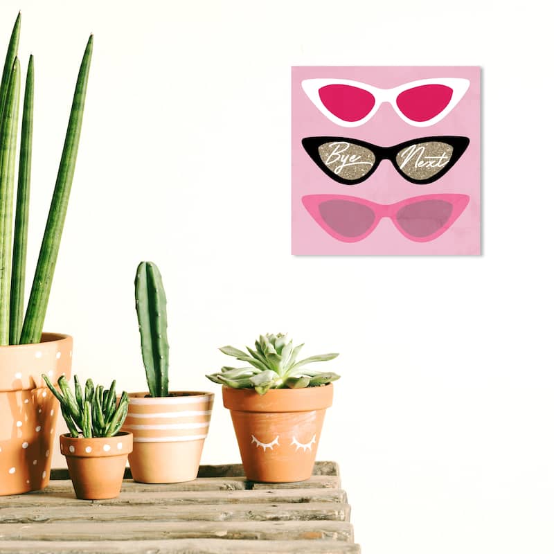 Wynwood Studio Prints Fashion and Glam Bye Next Sunglasses Pink and Metallic Gold Glam Wall Art Canvas Print - 12 x 12