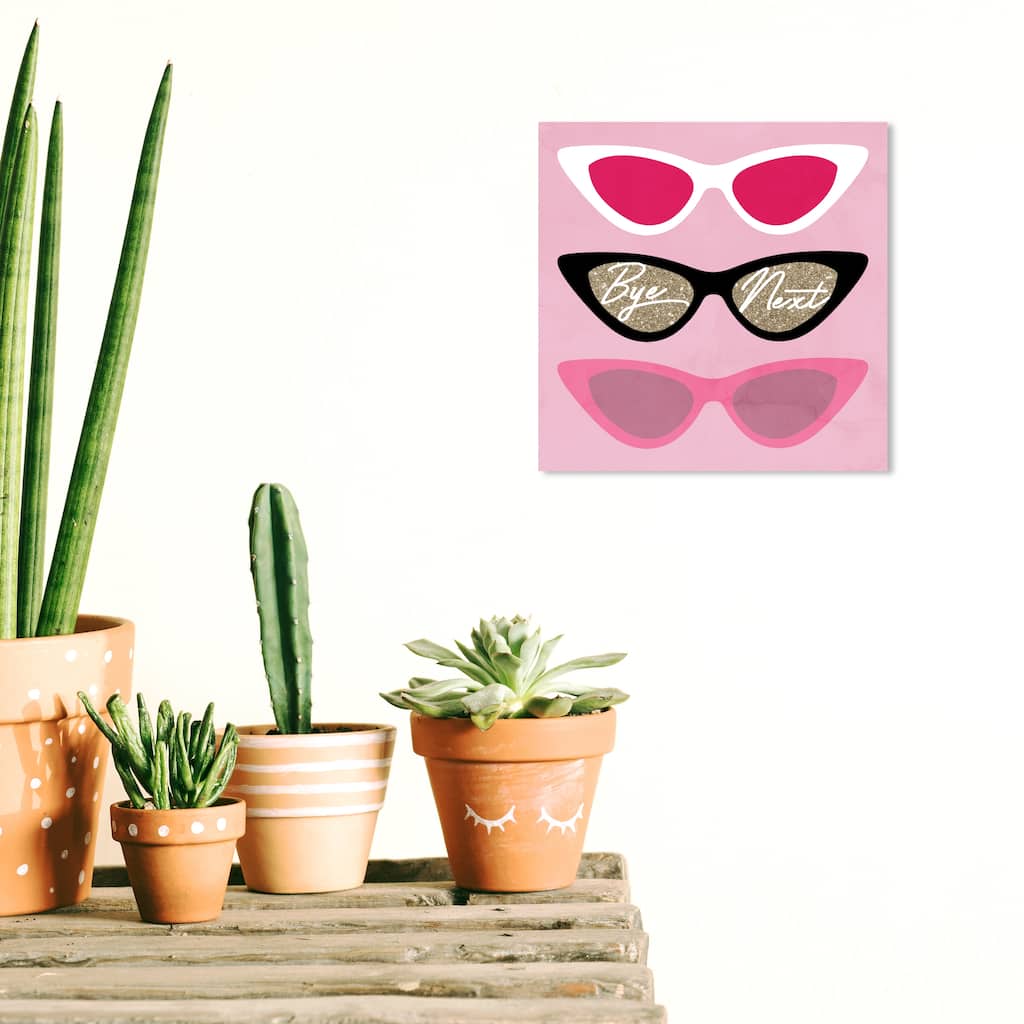Wynwood Studio Prints Fashion and Glam Bye Next Sunglasses Pink and Metallic Gold Glam Wall Art Canvas Print
