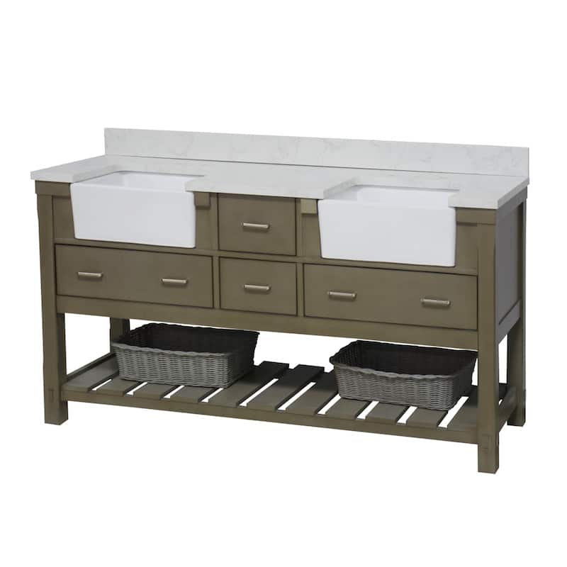 KitchenBathCollection Charlotte 72" Farmhouse Bathroom Vanity with Engineered Carrara Top