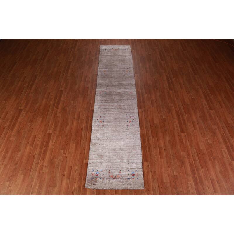 Hand Knotted Oriental 100% Wool Carpet Tribal Animal Pictorial Brown Gabbeh Runner Rug - 11' 9'' X 2' 7''