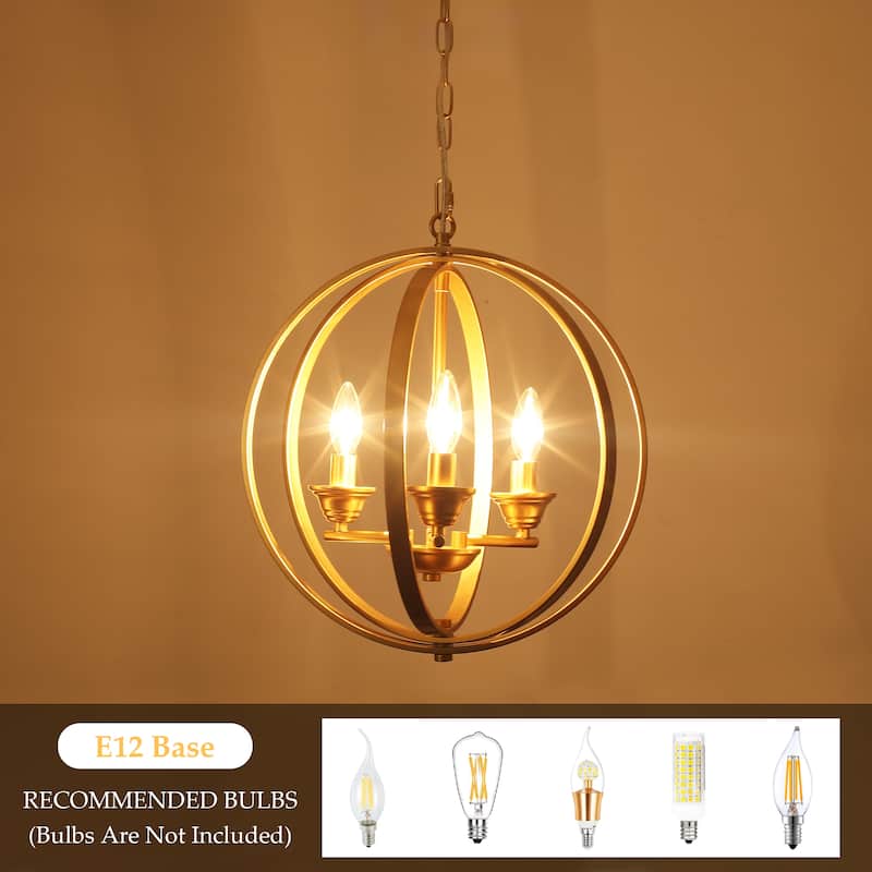 3-Light Farmhouse Globe Chandelier for Dining Room Kitchen Island