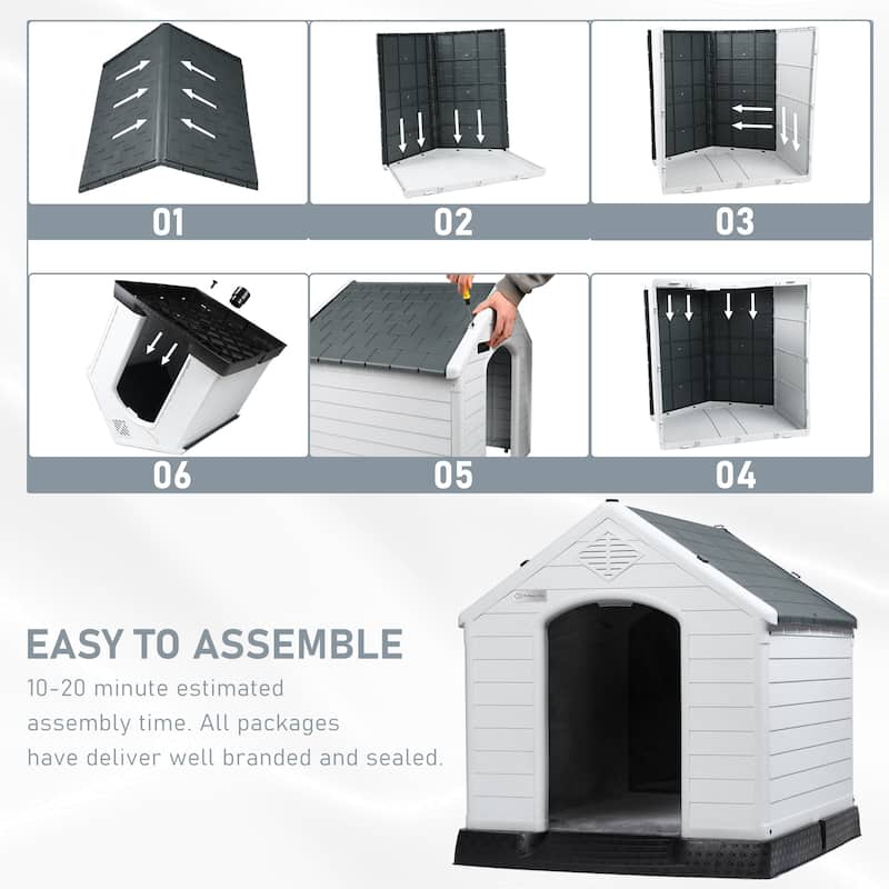 BOSSIN Insulated & Waterproof Dog House, Indoor/Outdoor Puppy Shelter with Elevated Floor & Liner for All Size Dogs