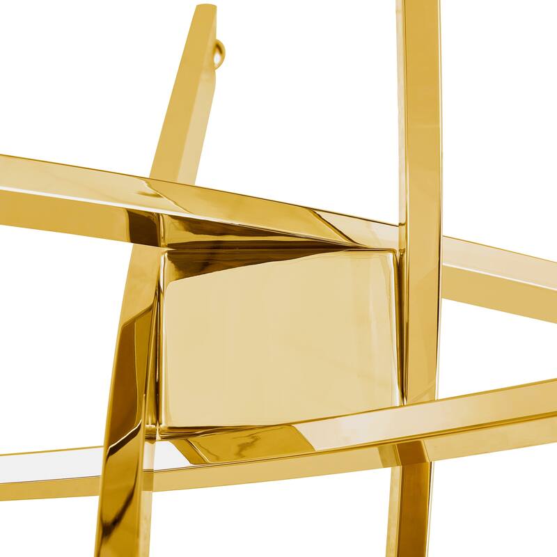 Large Modern Minimalist Rectangular Glass Dining Table with 0.4" Tempered Glass Tabletop and Gold Metal Legs, for 4-6 people