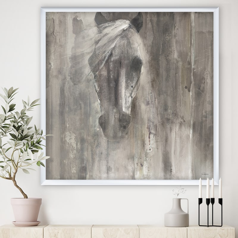 Designart "Farmhouse Horse" Modern Farmhouse Framed Art Print - 16 in. wide x 16 in. high - White