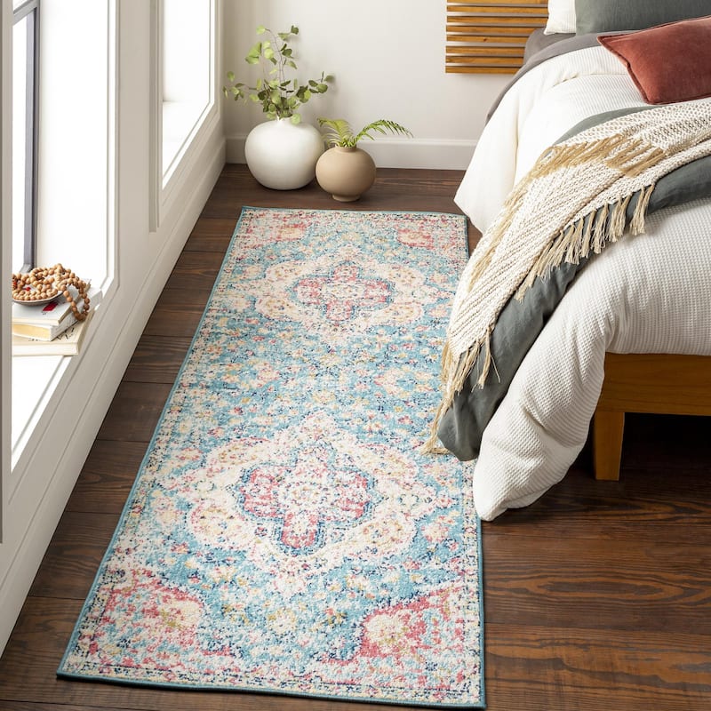 Livabliss Elaziz Updated Traditional Medallion Area Rug - Light Blue - 2' 7" x 7' 7"