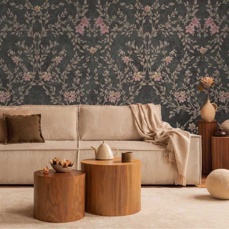 Vintage Branches Soft Blue Blooms Pattern Wallpaper Mural