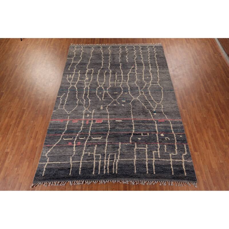 Grays & Blues Moroccan Area Rug Hand-Knotted Wool Carpet - 9'1" x 13'0"