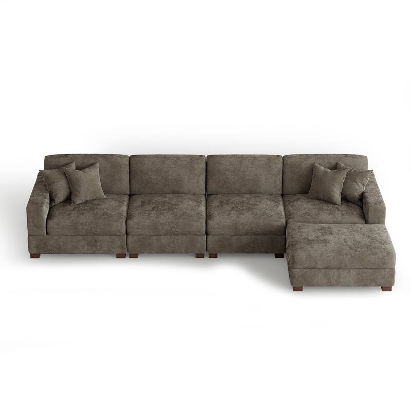 Modern Oversized Chenille Modular Sectional Sofa with Ottoman