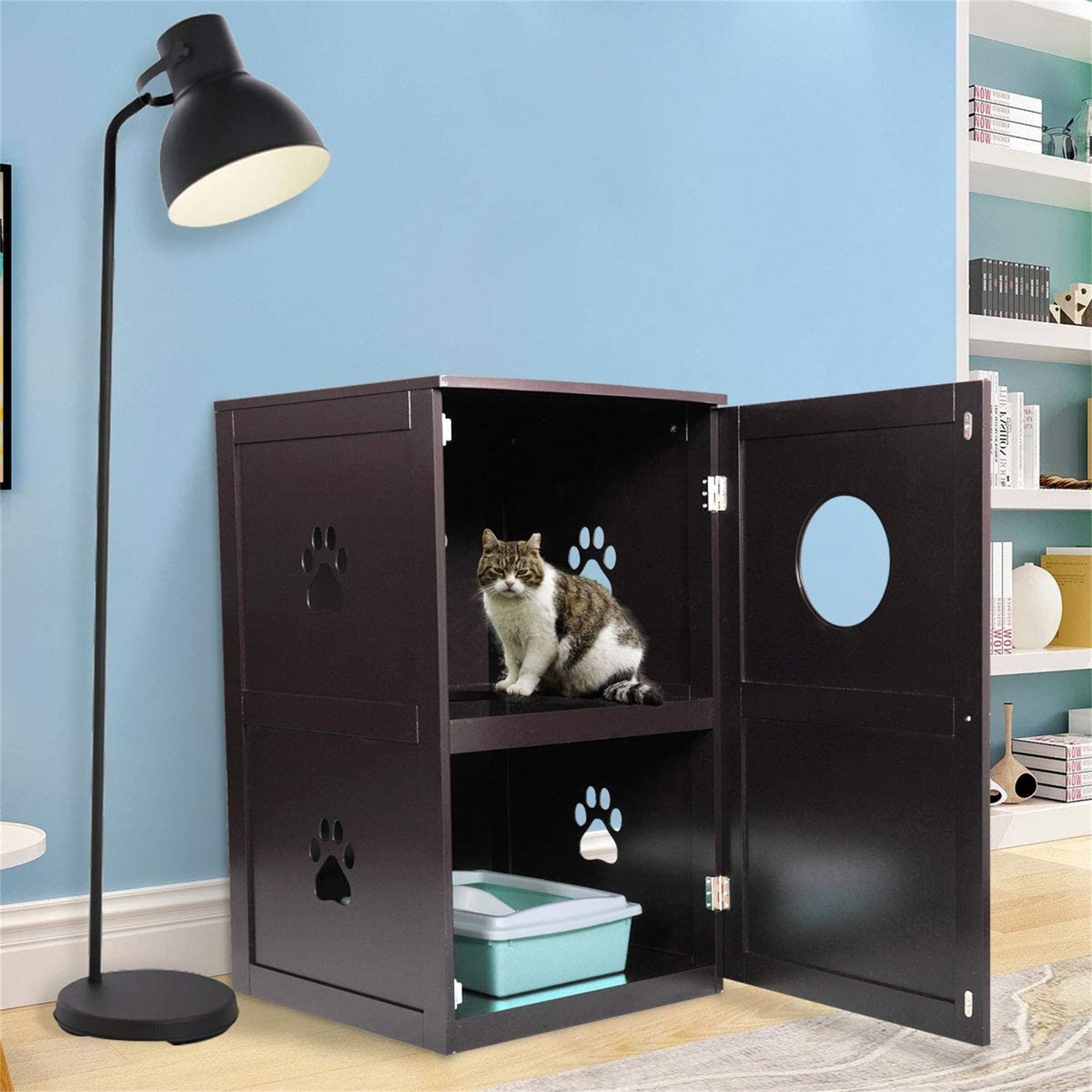 2 Tier Functional Cat Washroom Bench Cat Feeding Station Table Large Cat