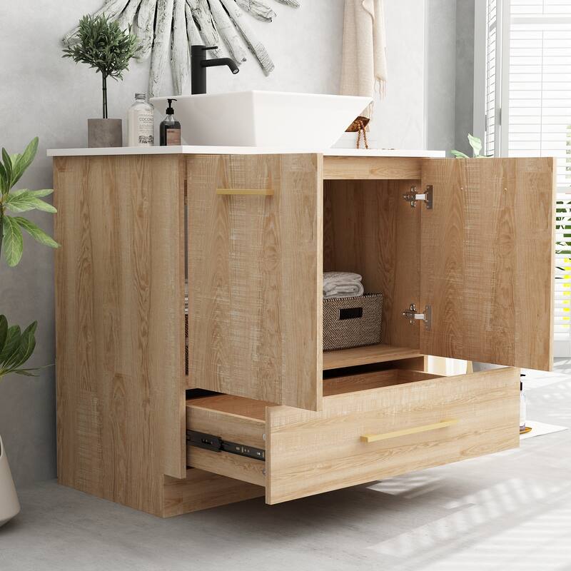 Contemporary Vanity Set Ceramic Basin and Chic Medicine Cabinet Combo