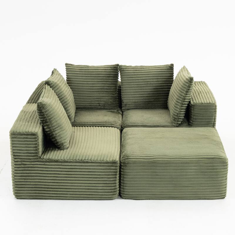 Floor Standing Deep Seat Sofa Corduroy Modular L-shaped Sectional Sofa with Chaise Lounge Compressed Sofa with Ottoman