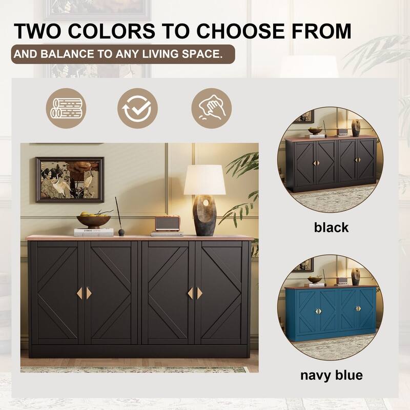 Modern 59" Sideboard, Accent Cabint Credenza TV Stand with Adjustable Shelves