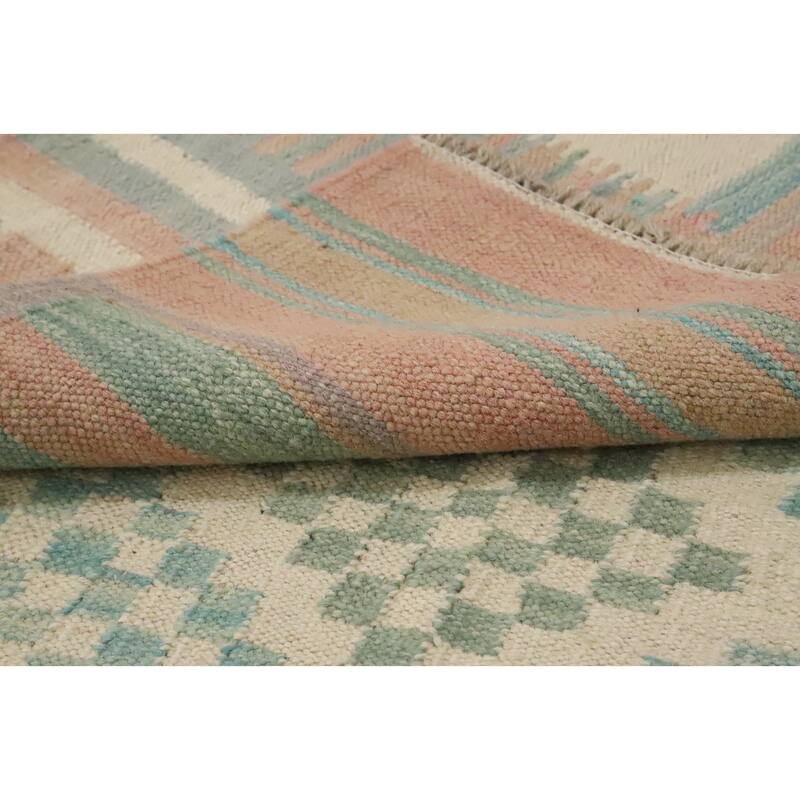 Hand Woven Oriental 100% Wool Carpet Southwestern Modern Beige & Ivories Kilim Area Rug - 6' 5'' X 4' 1''