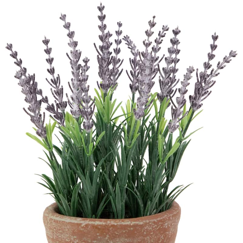 Artificial Lavender and Leaves in Weathered Pot - 10"