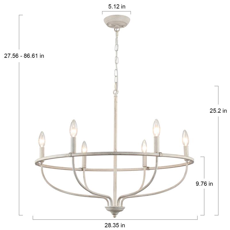 6-Light Wagon Wheel Chandelier, Traditional Metal Ceiling Light for Living Room Kitchen Island Dining Foyer - W28.34"x H25.19"