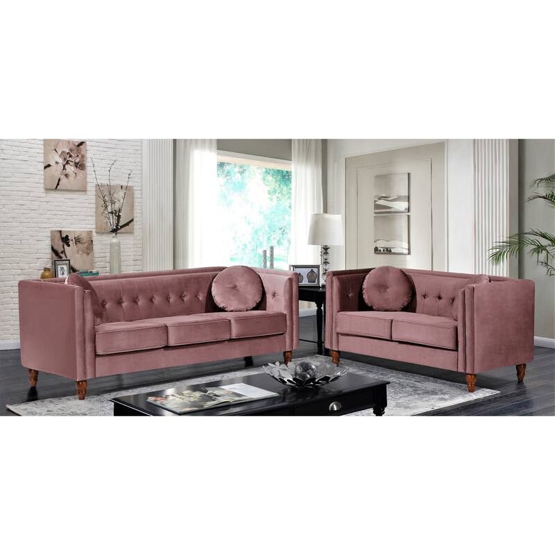 Roberta Velvet 2-Piece Set-Sofa & Loveseat - Rose