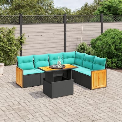 vidaXL Patio Sofa Set with Cushions Outdoor Furniture 7 Piece Poly Rattan - 21.7 x 24.4 x 27.2