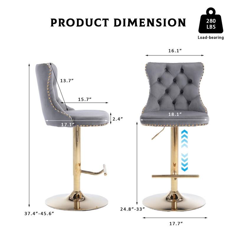 Velvet Upholstered Nailheads Tufted Swivel Bar Stools (Set of 6)