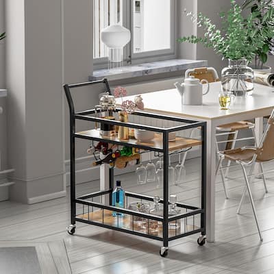 Homall Kitchen Club Outdoor Wood Metal Bar Cart,Wine Cart with Holders